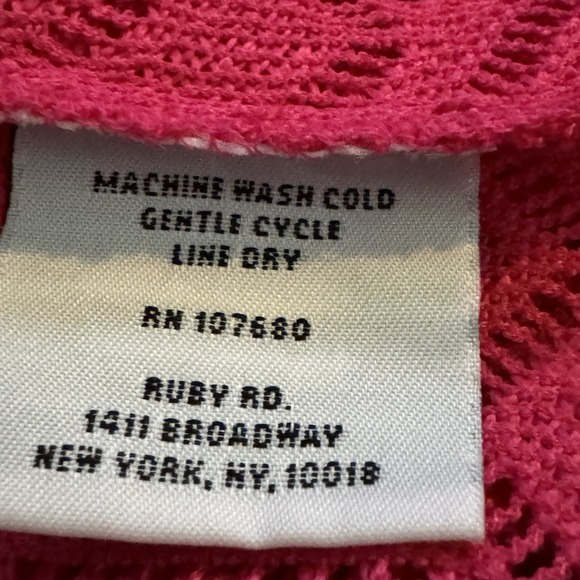 Ruby Rd XL Shirt Top Fuchsia Pink Short Sleeve Scoop Neck Sheer Knit Peplum - Picture 7 of 7